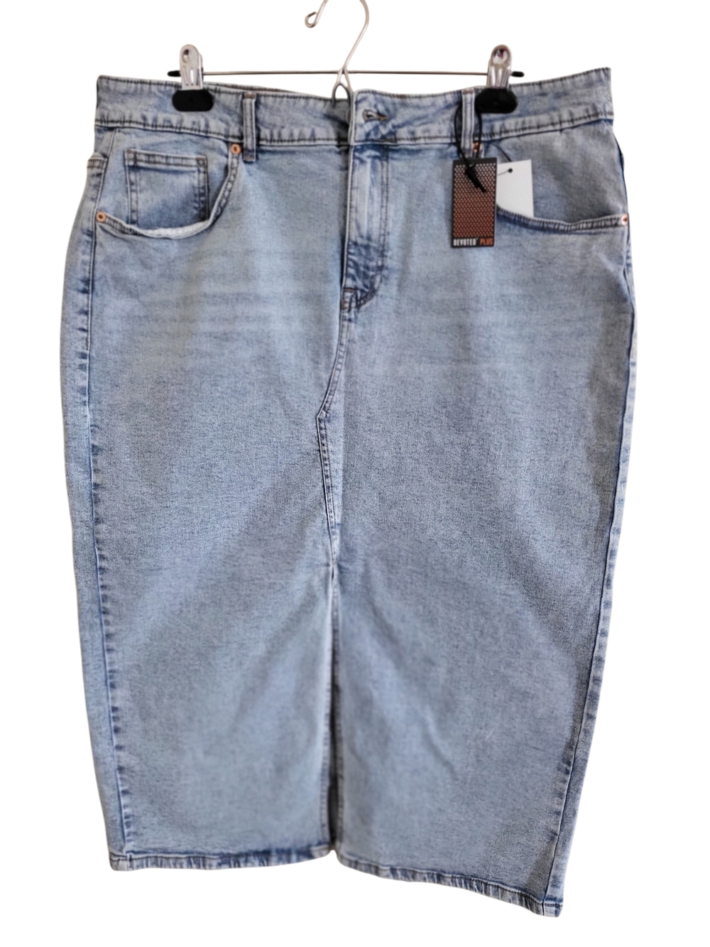 Slim Straight Women’s Jeans Skirt in Light Blue Denim Split Front